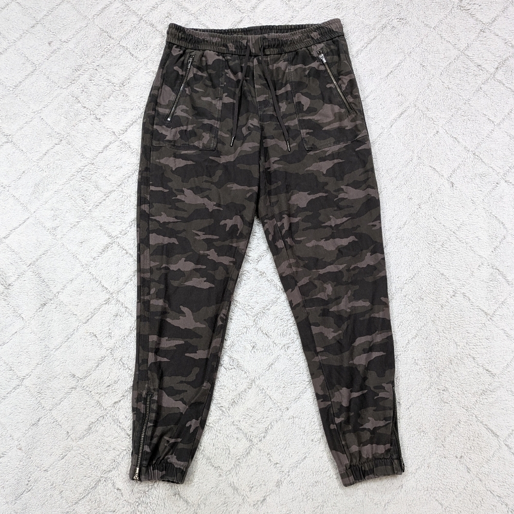 Athleta Pants Women's 6 Green Camo Farallon Joggers Zip Hems Pockets Cotton